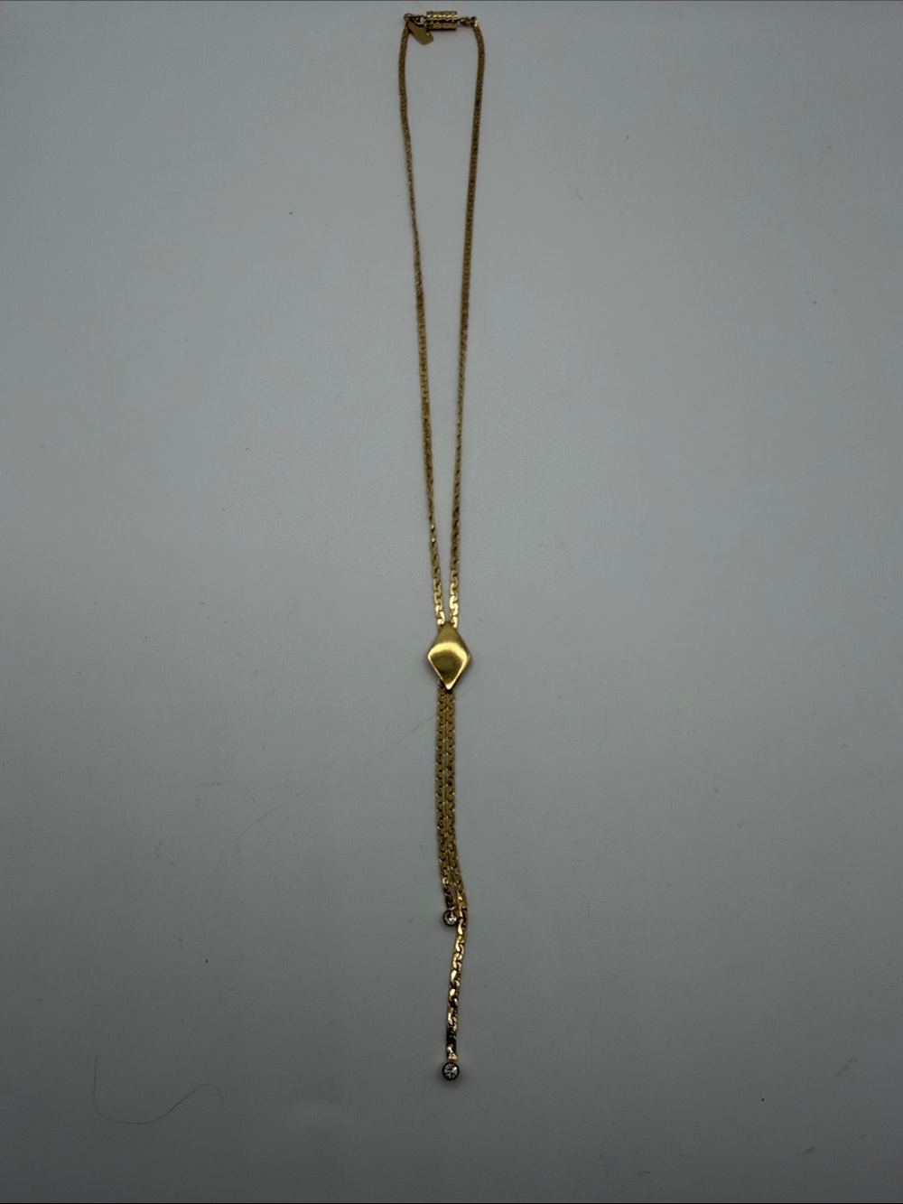1928 Jewelry Gold Tone Y Lariat Necklace Crystal Rhinestone Drops